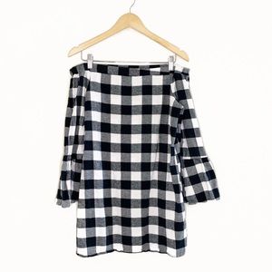 plaid off the shoulder tunic top/mini dress
